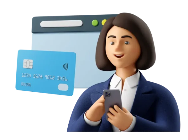 online-payment Women 3D character doing online payment on smartphone | Upplex Tech